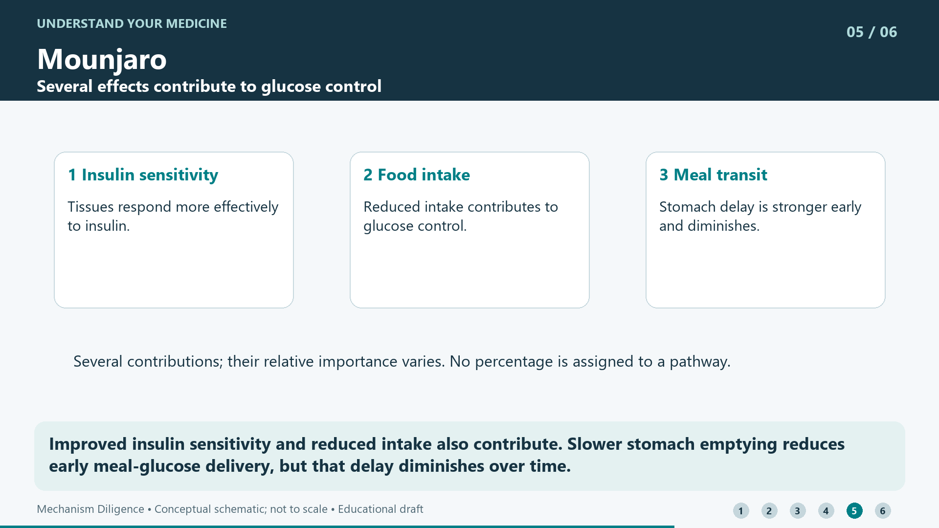 Improved insulin sensitivity and reduced intake also contribute. Slower stomach emptying reduces early meal-glucose delivery, but that delay diminishes over time.