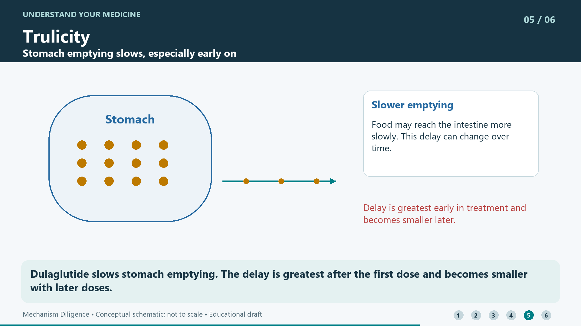 Dulaglutide slows stomach emptying. The delay is greatest after the first dose and becomes smaller with later doses.
